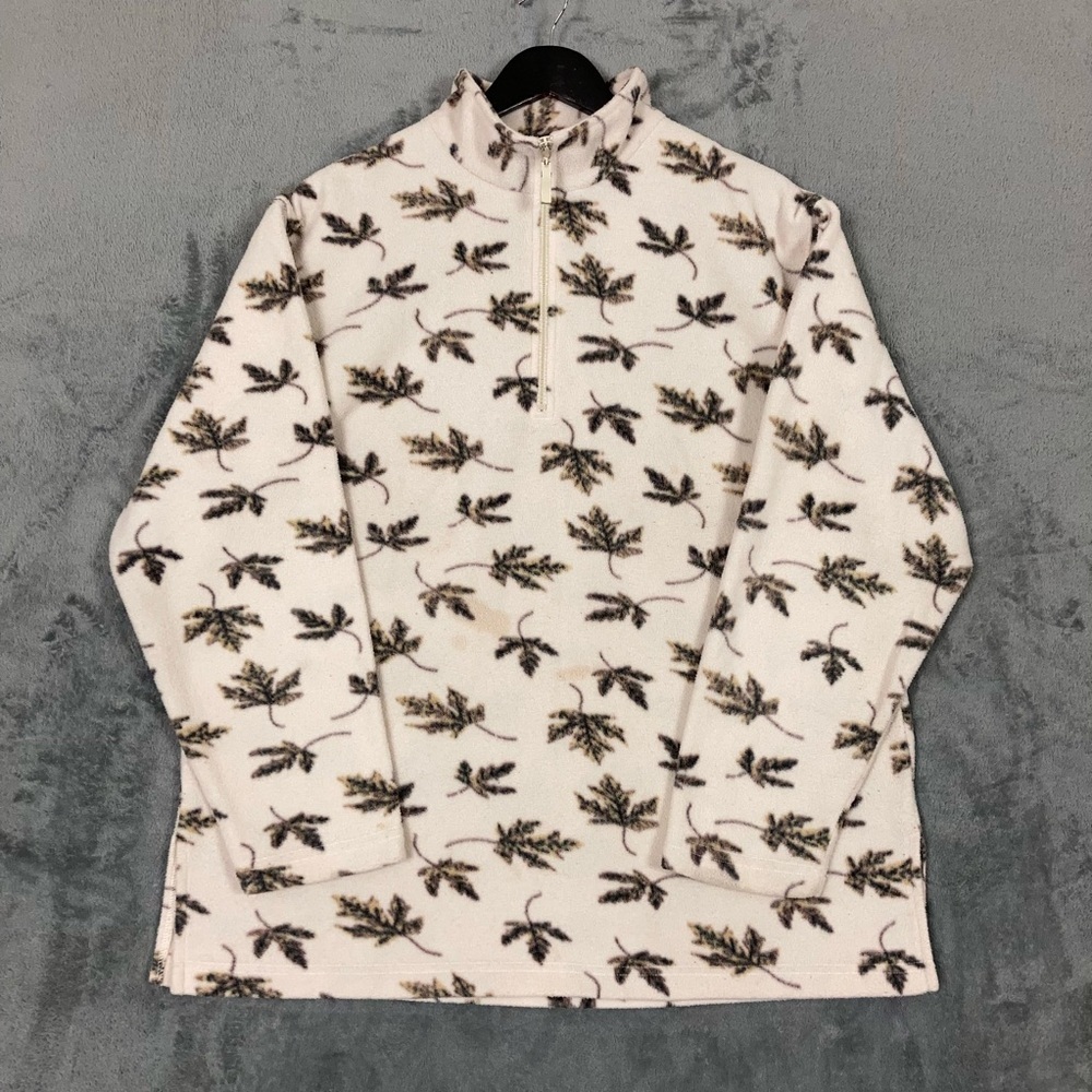 Vintage 90s Patterned Fleece 1/4 Zip Pullover Size Large Geometric Fall Leaves